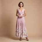 Dames bloemenprint maxi-jurk met v-hals ontwerp Jelle Jora Mode
