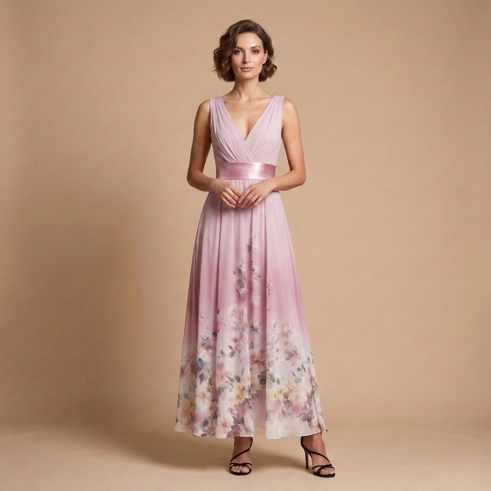 Dames bloemenprint maxi-jurk met v-hals ontwerp Jelle Jora Mode
