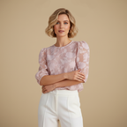 Damesblouse van chiffon met ronde hals en pofmouwen Jelle Jora Mode