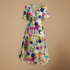 Dames midi-jurk met bloemendesign en V-hals met empire-taille Jelle Jora Mode