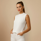 Elegante Effen Mouwloze Blouse met Ronde Hals Jelle Jora Mode