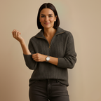 Slanke gebreide zip trui met staande kraag Jelle Jora Mode