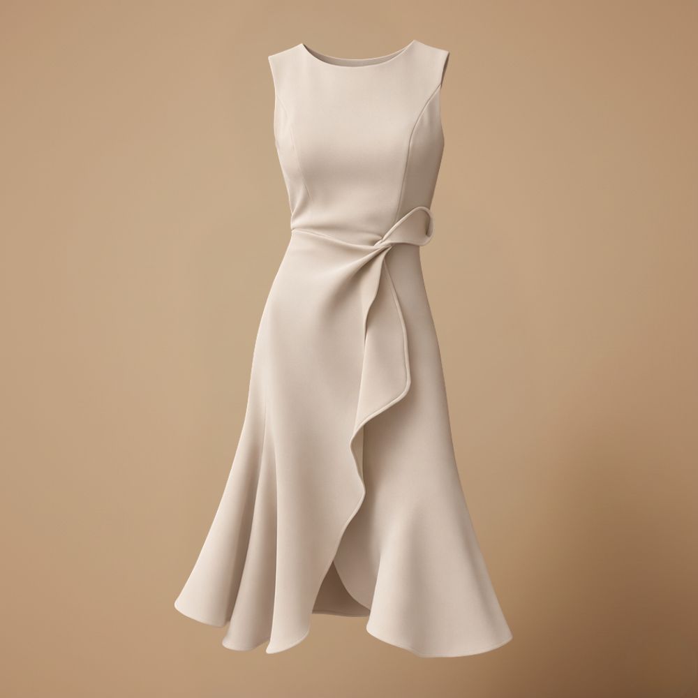 Dames mouwloze A-lijn midi-jurk elegante zomeroutfit Jelle Jora Mode