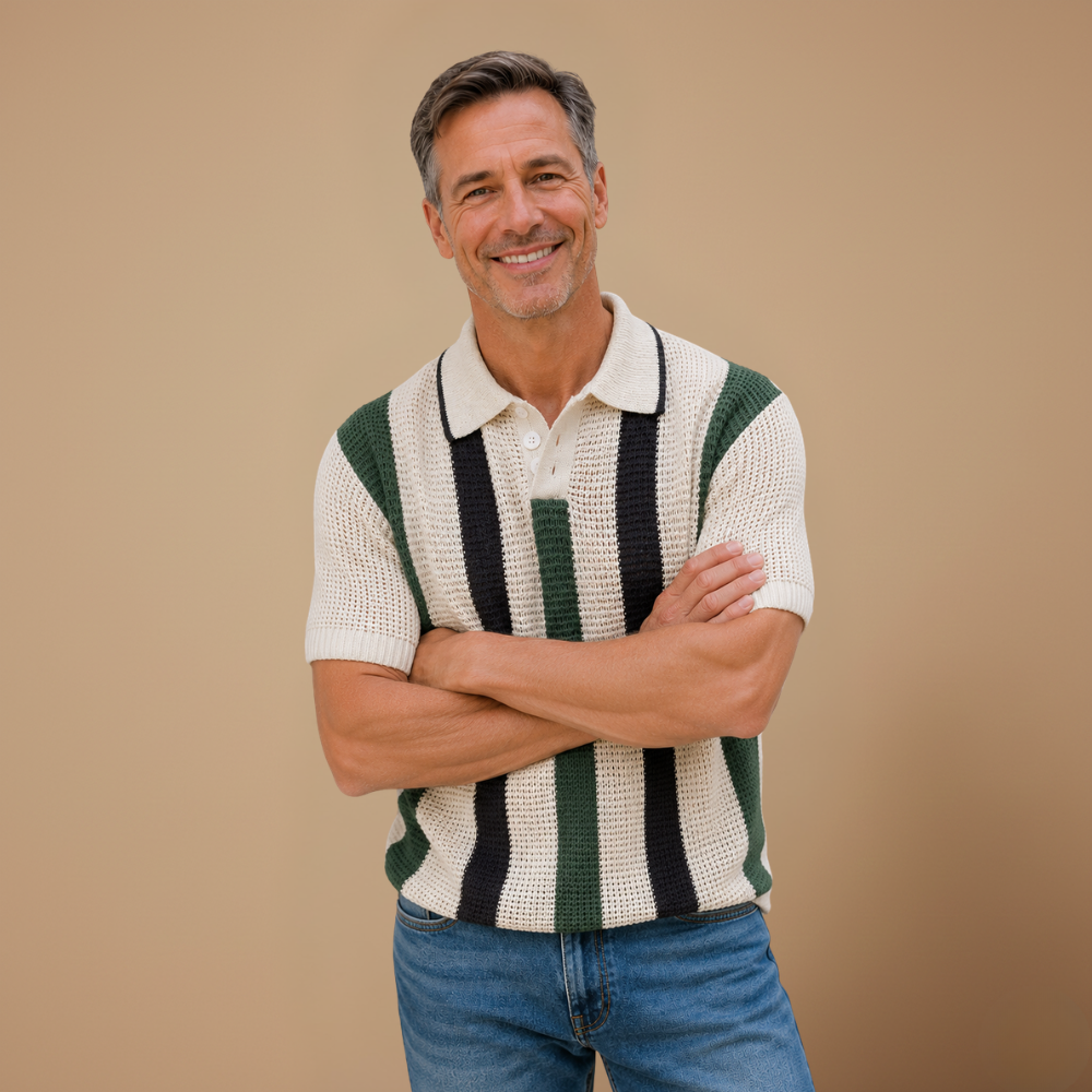 Heren gestreepte polo met uitgesneden details Jelle Jora Mode