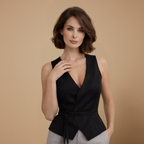 Dames casual mouwloze top met diepe v-hals Jelle Jora Mode