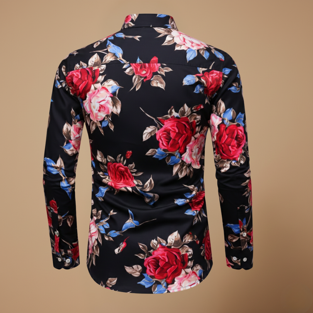 Heren shirt met bloemenprint lange mouwen en getailleerd model Jelle Jora Mode