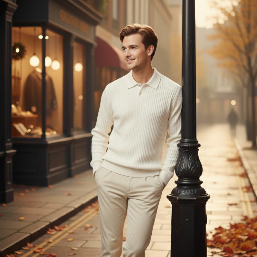 Minimalistisch slim fit geribd gebreid poloshirt voor heren Jelle Jora Mode
