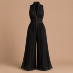 Dames jumpsuit met plooien V-hals en wijde pijpen Jelle Jora Mode