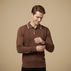 Herenpolo met contrasterende kraag en lange mouwen Jelle Jora Mode