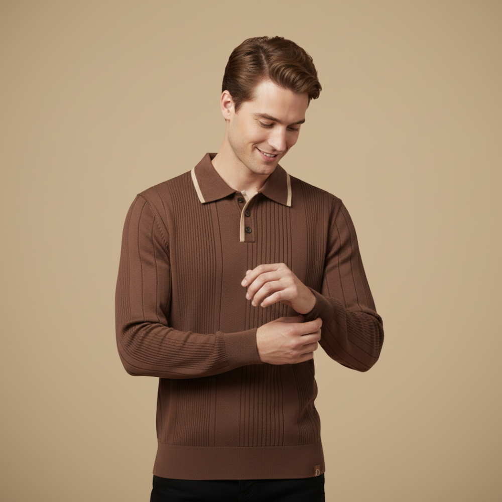 Herenpolo met contrasterende kraag en lange mouwen Jelle Jora Mode