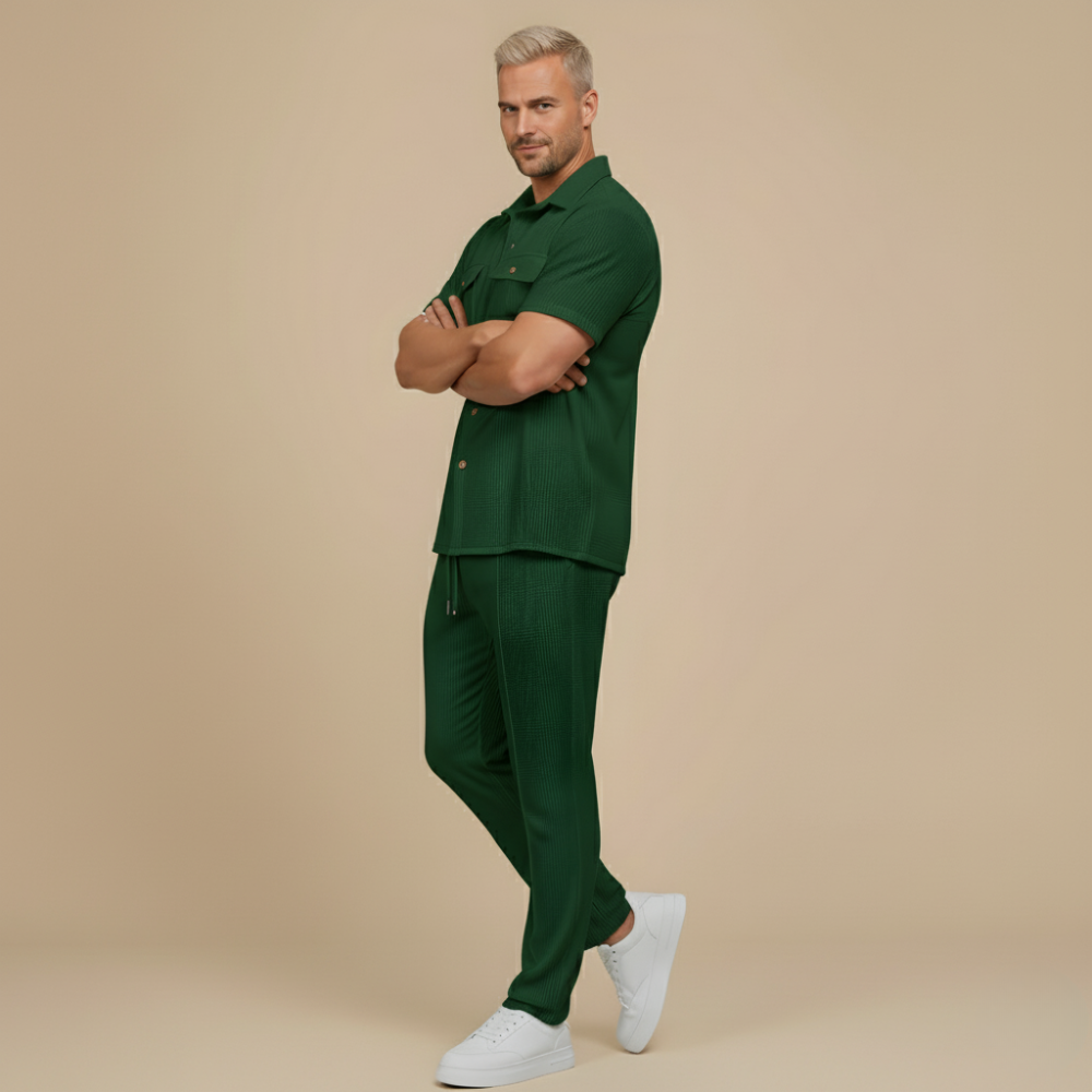 Wafelgebreid Shirt en Broek Tweedelige Set Jelle Jora Mode