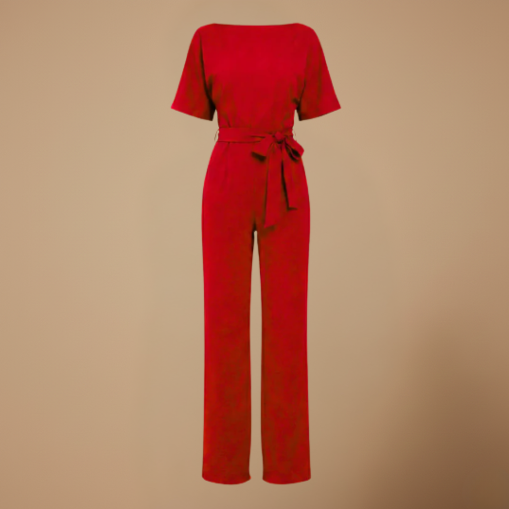 Dames jumpsuit met strik in de taille en wijde pijpen Jelle Jora Mode