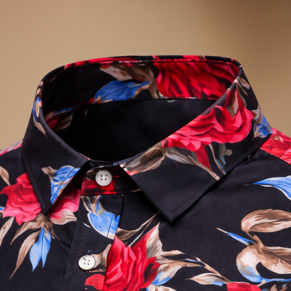Heren shirt met bloemenprint lange mouwen en getailleerd model Jelle Jora Mode