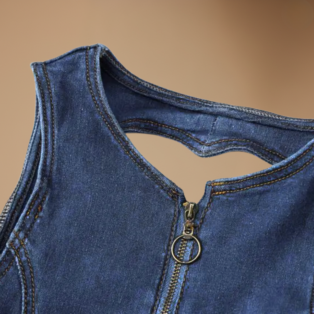 Dames denim jumpsuit – Mouwloos en flatterende pasvorm Jelle Jora Mode