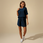 Wafelgebreide top met korte mouwen en korte broek Jelle Jora Mode