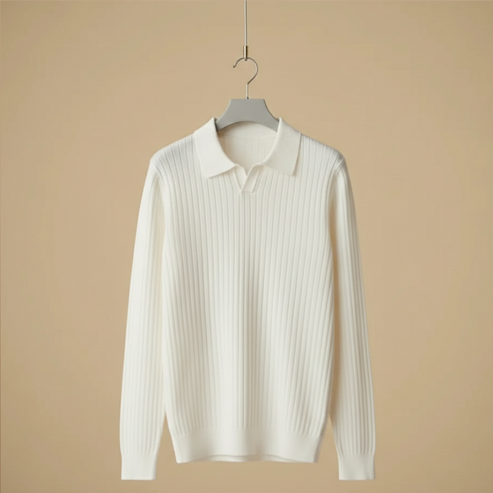 Minimalistisch slim fit geribd gebreid poloshirt voor heren Jelle Jora Mode