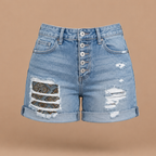 Damesjeansshort met omgeslagen zoom en versleten look Jelle Jora Mode