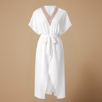 Dames elegante midi-jurk met v-hals en detail in de taille Jelle Jora Mode