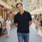 Lichtgewicht gebreid poloshirt met korte mouwen voor heren Jelle Jora Mode
