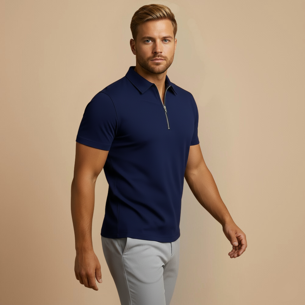 Modieuze effen polo met korte mouwen en ritssluiting Jelle Jora Mode