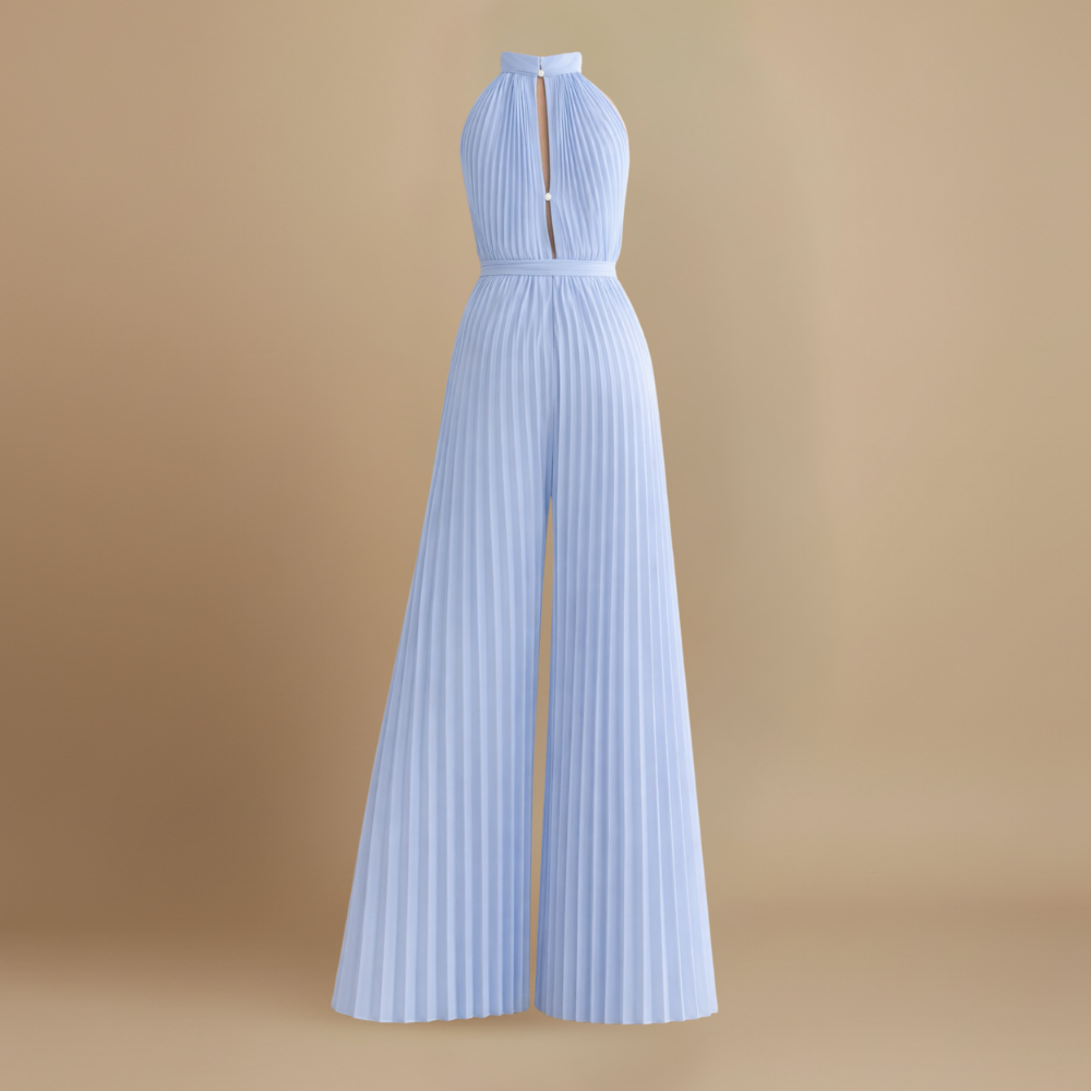 Dames geplooide jumpsuit – hoge hals ontwerp met riem Jelle Jora Mode