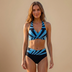 Dames gestreepte halterbikini set met hoge taille tweedelige badkleding Jelle Jora Mode