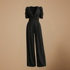 Jumpsuit met pofmouwen V-hals en wijde pijpen Jelle Jora Mode