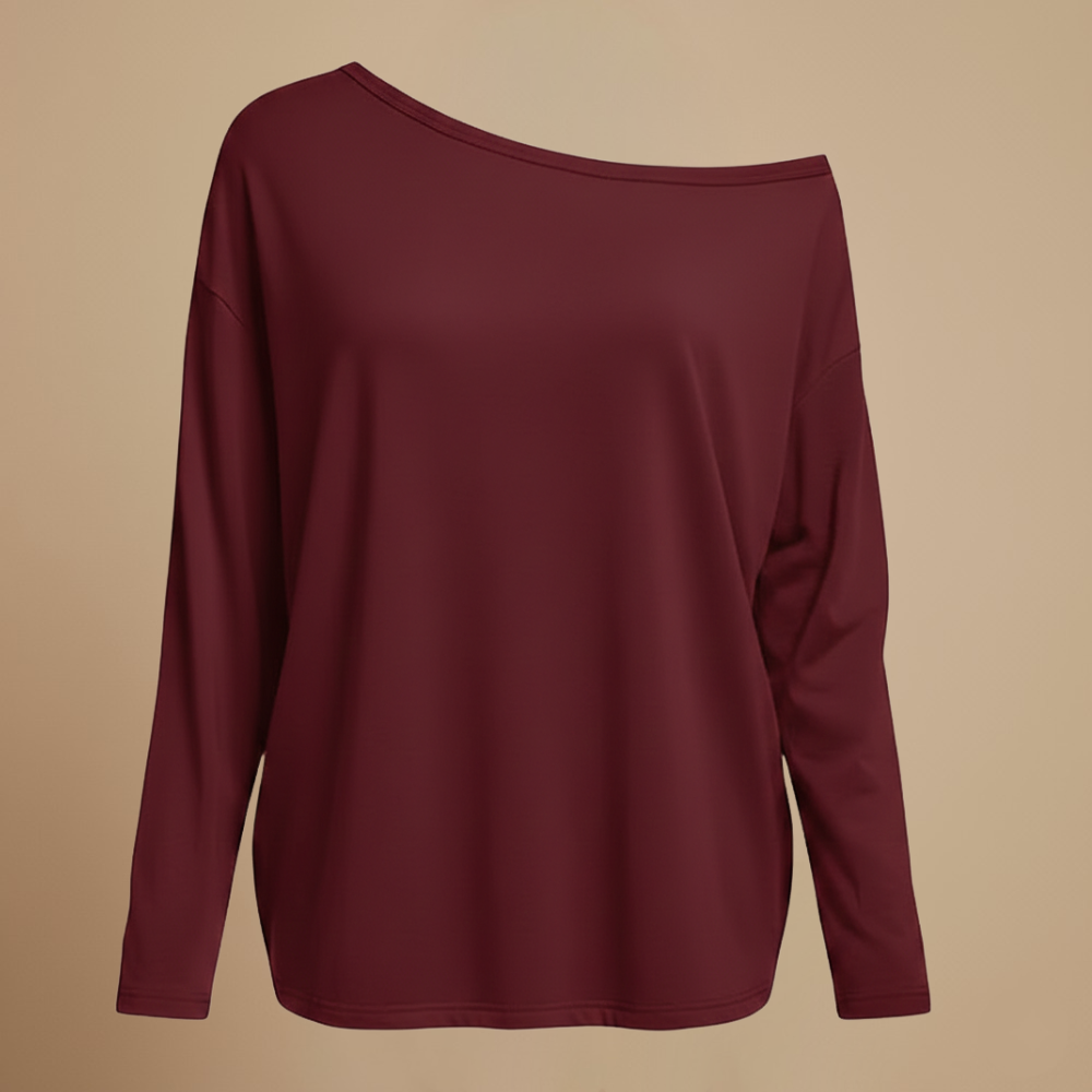 Dames effen off-shoulder losse top met lange mouwen Jelle Jora Mode