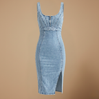 Dames mouwloze U-hals denim bodycon midi-jurk Jelle Jora Mode