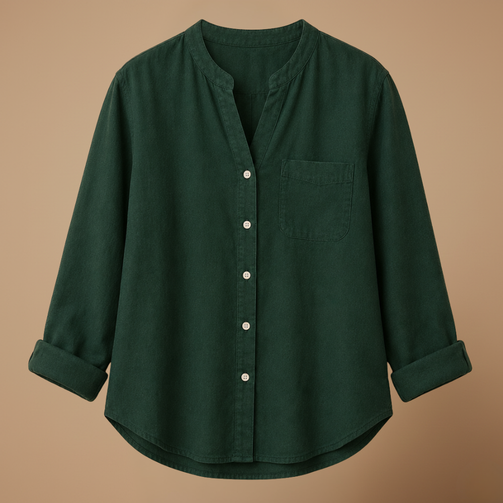 Damesblouse met losse pasvorm knoopsluiting en V-hals Jelle Jora Mode