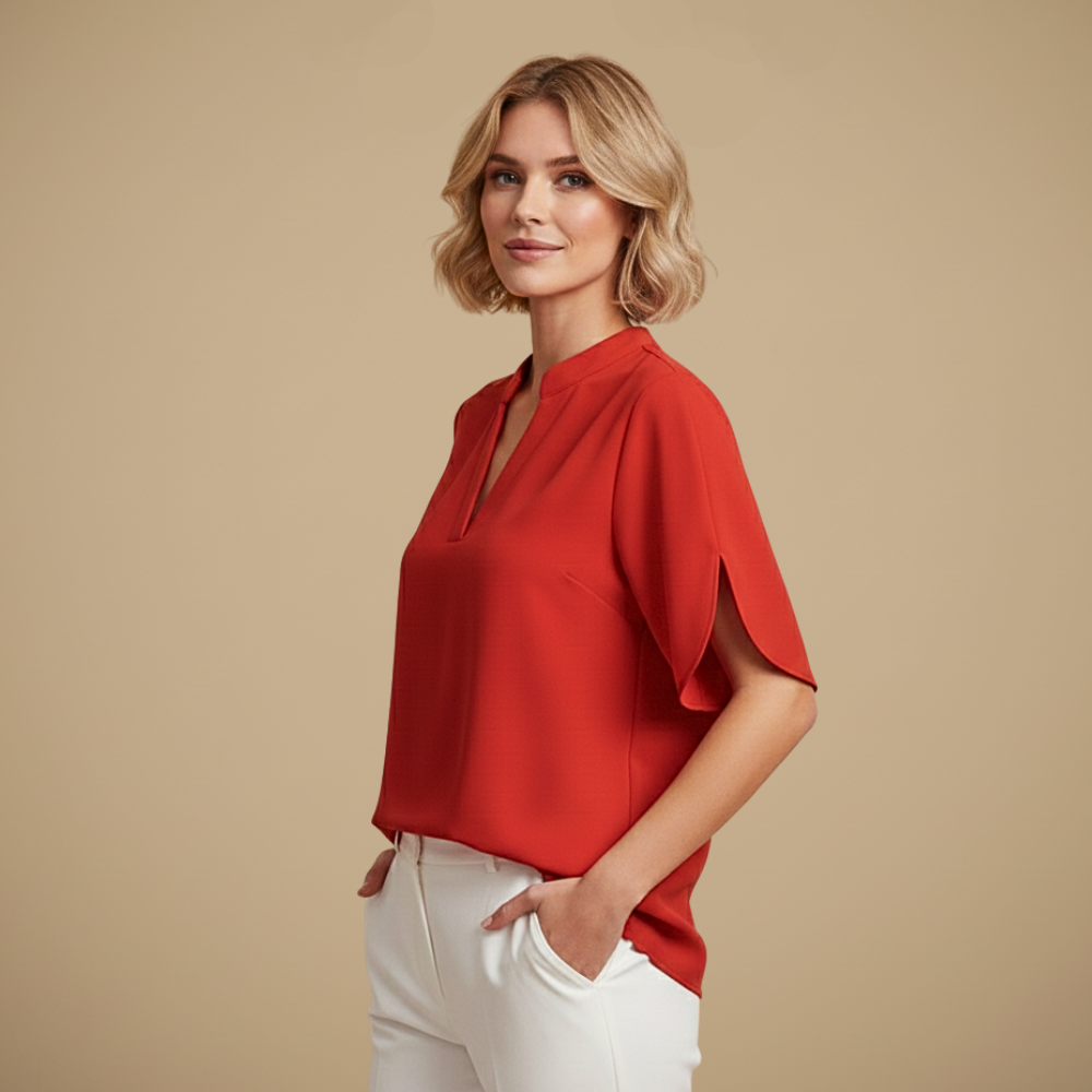 Casual damesblouse met V-hals en gesplitste mouwen Jelle Jora Mode