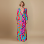 Dames zomer maxi-jurk met lange mouwen en print