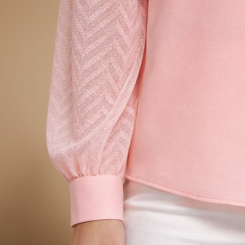 Damesblouse met V-hals mesh mouwen en chiffon Jelle Jora Mode