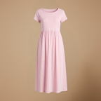 Dames casual midi jurk met ronde hals korte mouwen en zakken Jelle Jora Mode