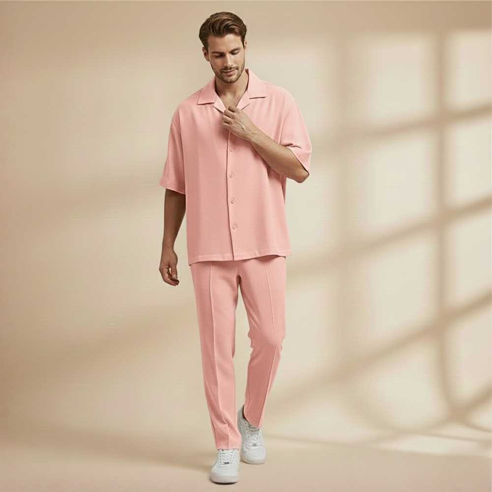 Herenoverhemd met korte mouwen en revers bijpassende set Jelle Jora Mode