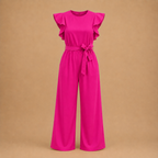 Dames jumpsuit met wijde pijpen gerimpelde mouwen en ceintuur Jelle Jora Mode