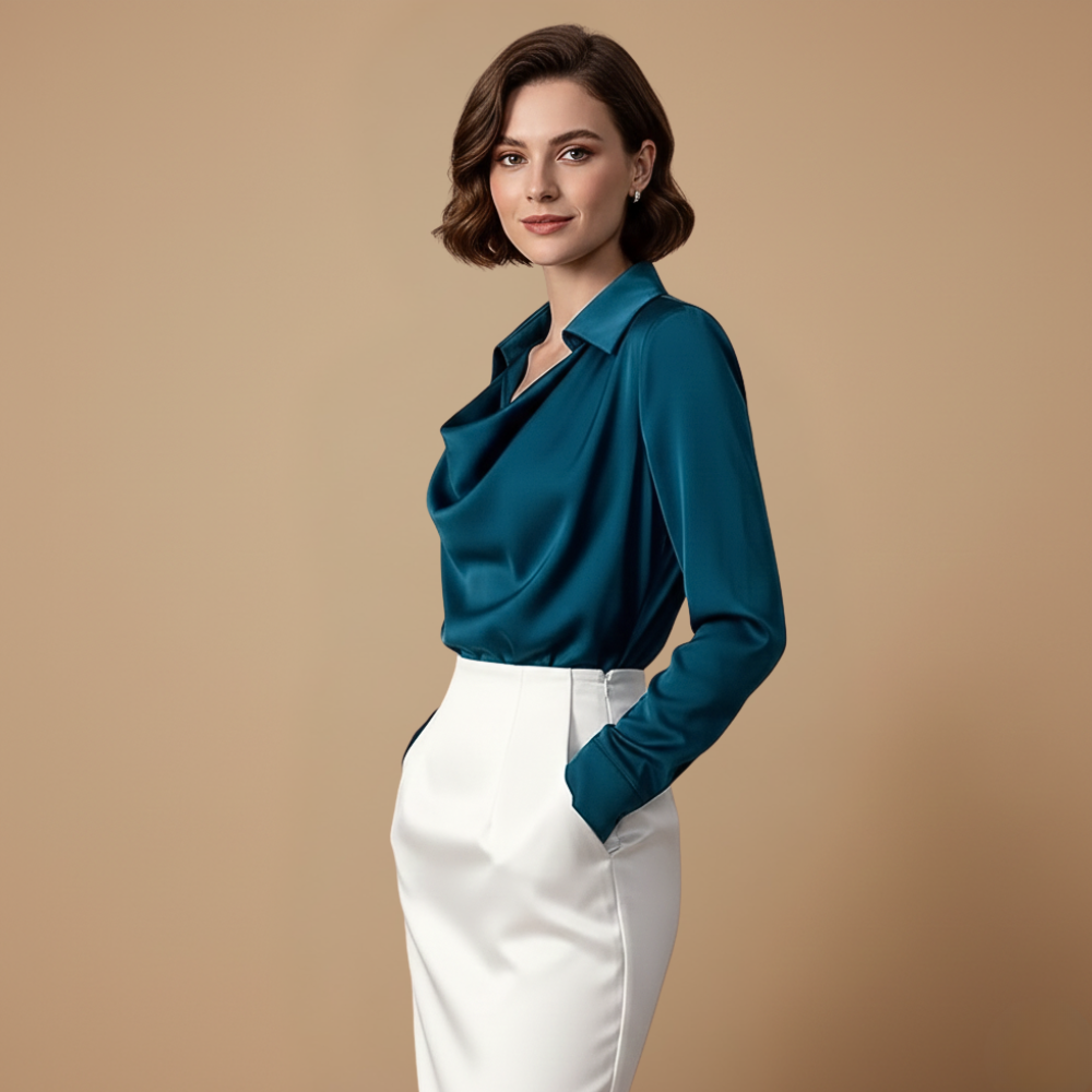 Damesblouse met v-hals en lange mouwen