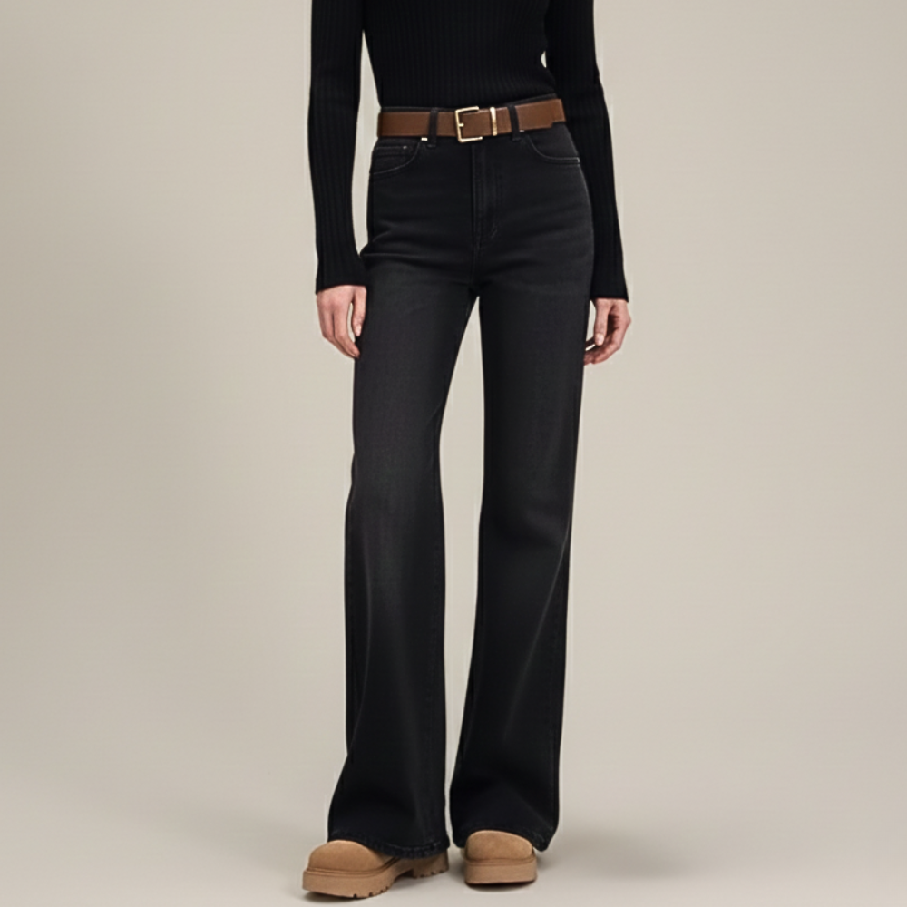 Retro hooggetailleerde denim wijde flared jeans voor dames Jelle Jora Mode