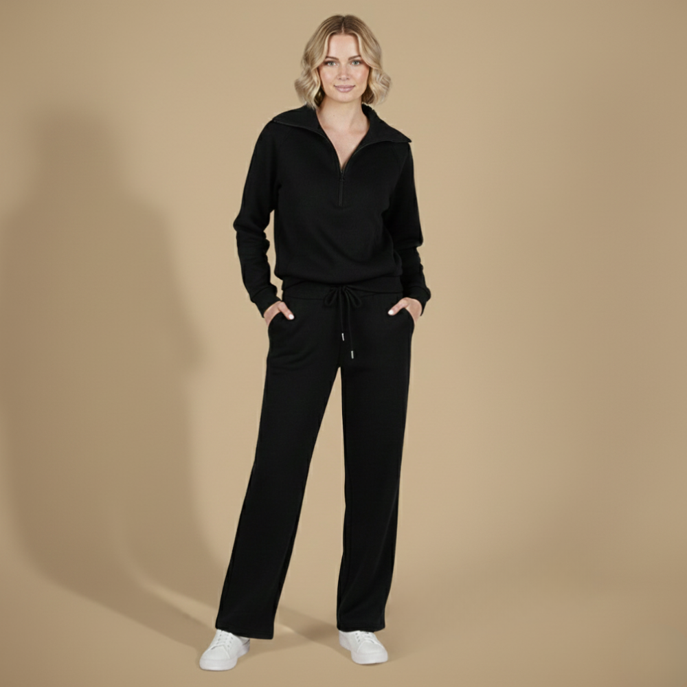 Dames set met lange mouwen en rits en wijde broekspijpen Jelle Jora Mode