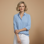 Dames losvallend effen overhemd met lange mouwen en knoopsluiting