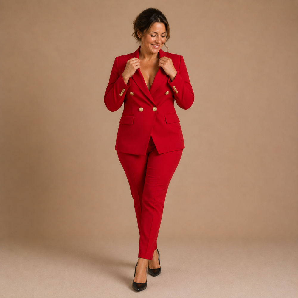 Dames elegant pak met broek en dubbele rij knopen Jelle Jora Mode