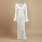 Dames elegante maxi zomerjurk met lange mouwen en ribstof Jelle Jora Mode