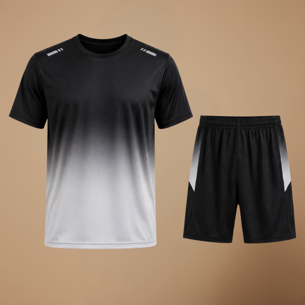 Heren sportset met shirt en korte broek in kleurverloop Jelle Jora Mode