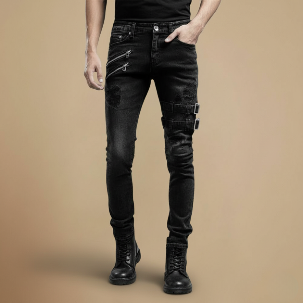 Slanke broek in bikerstijl Jelle Jora Mode