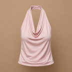 Dames-tanktop met gedrapeerde halternek open rug en zonder mouwen Jelle Jora Mode