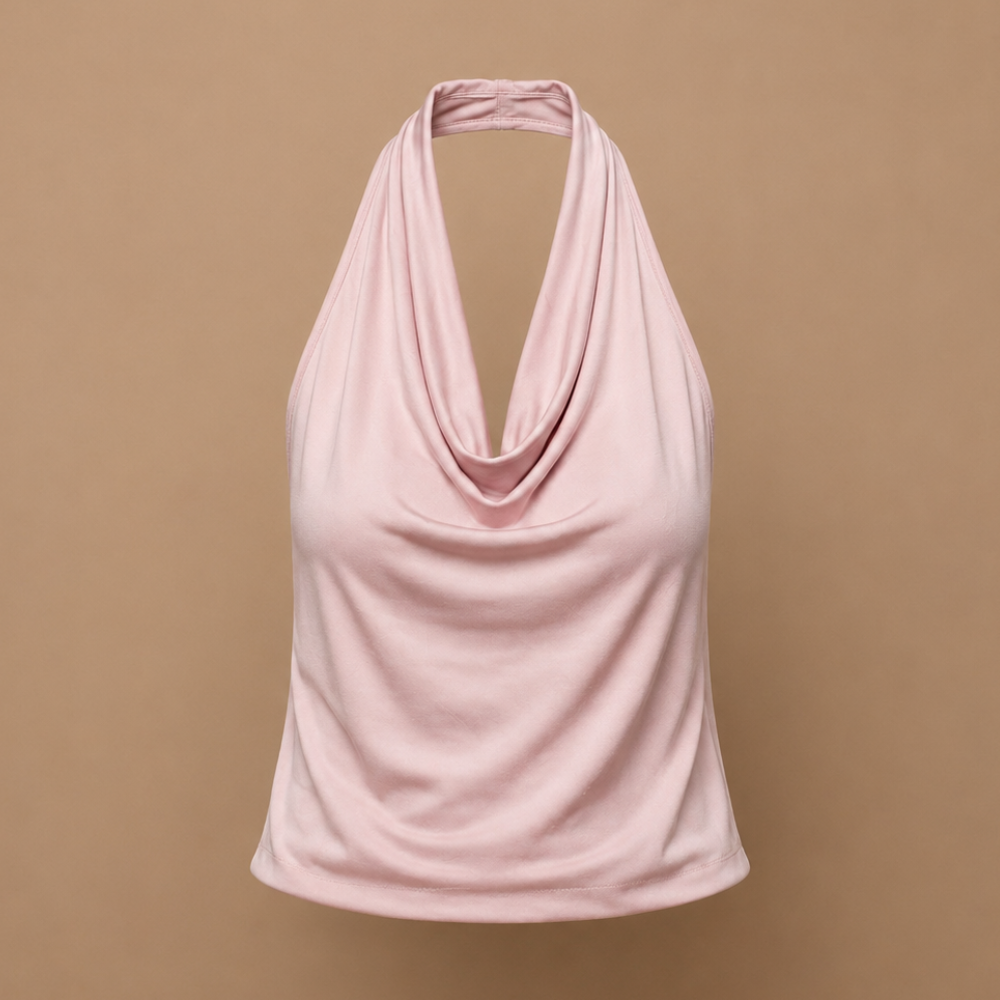 Dames-tanktop met gedrapeerde halternek open rug en zonder mouwen Jelle Jora Mode