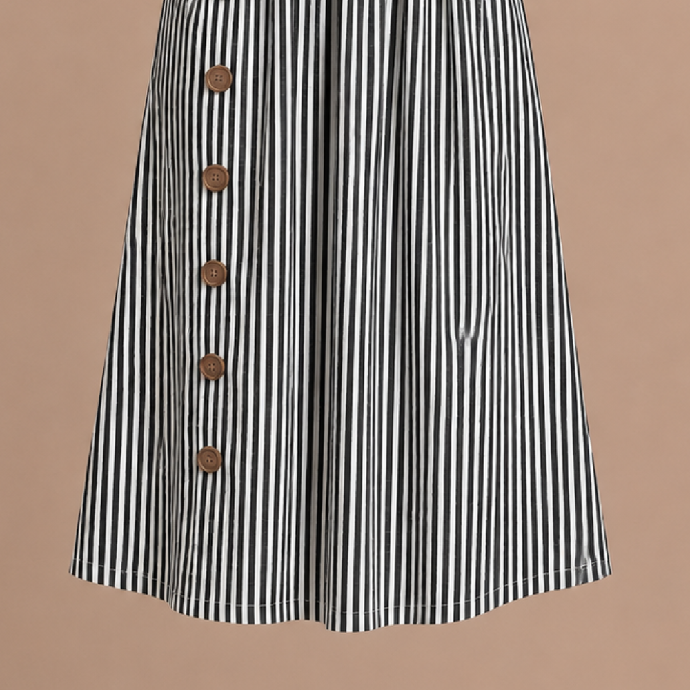 Dames gestreepte midi-jurk met zakken en knoopdetails Jelle Jora Mode