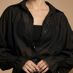 Damesblouse met losse kraag en lange mouwen