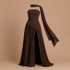 Dames strapless maxi-jurk met hoge split Jelle Jora Mode