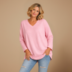 Dames ledigvallend casual t-shirt met lange mouwen en v-hals Jelle Jora Mode